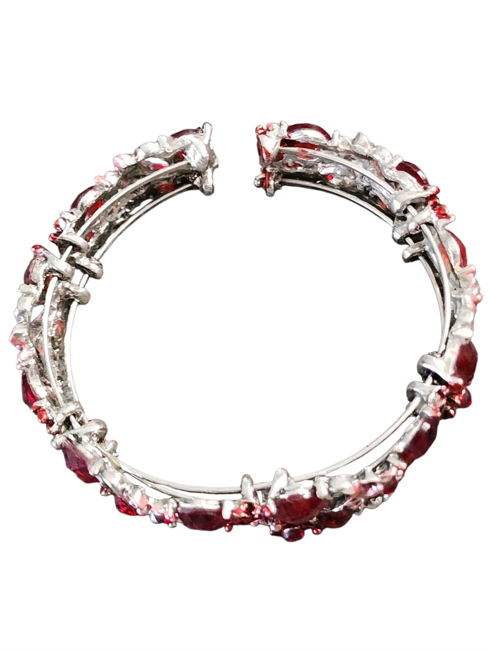 Red Crystal Floral Statement Cuff Bracelet - Picture 5 of 8